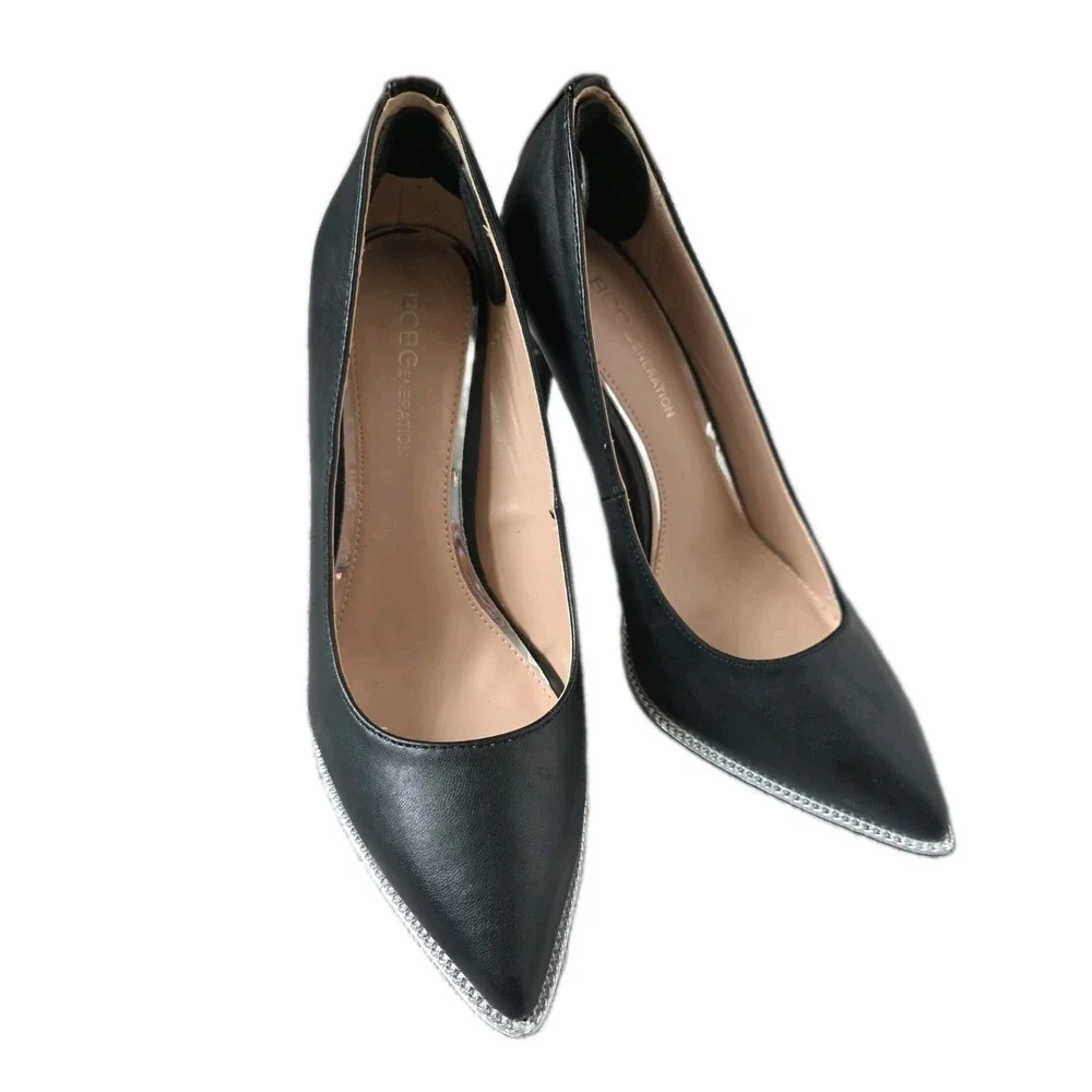 BCBGeneration Harlia Black Chain Trim Pointy Toe Stiletto HeelPump Size 8.5